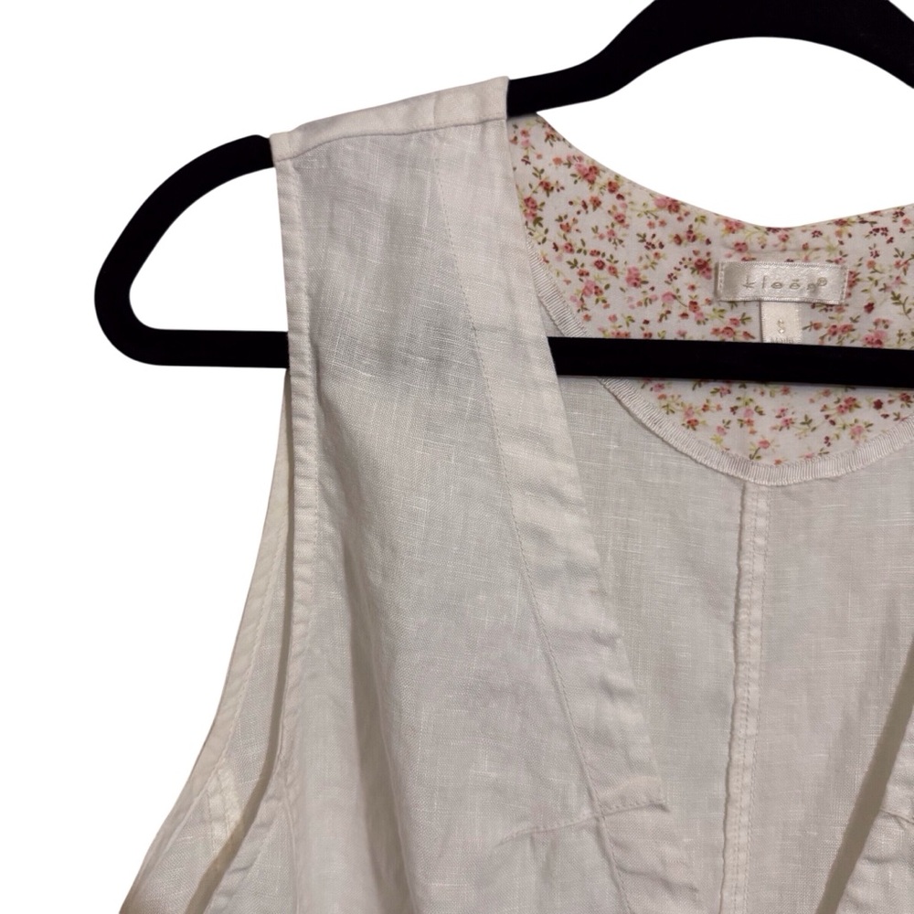 ❌❌❌Kleen Size Small White Linen Lagenlook V-Neck Button Up Sleeveless Blouse Top - Picture 3 of 6